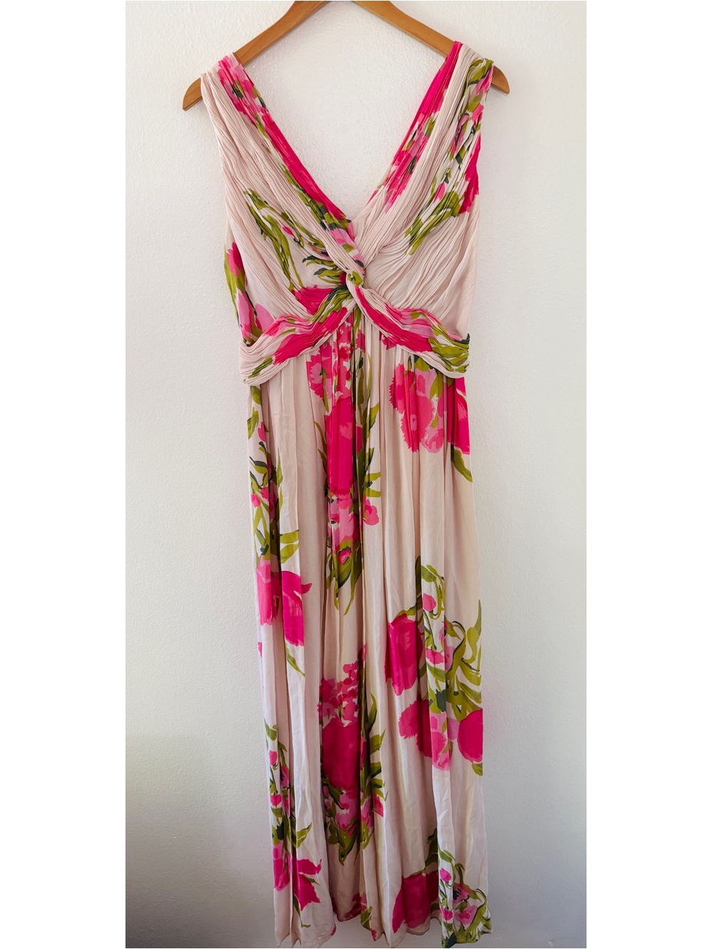 Boden Pink Peony Twist Sleeveless Maxi Dress